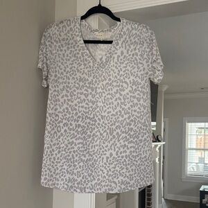 Gray Leopard Print V-Neck Top